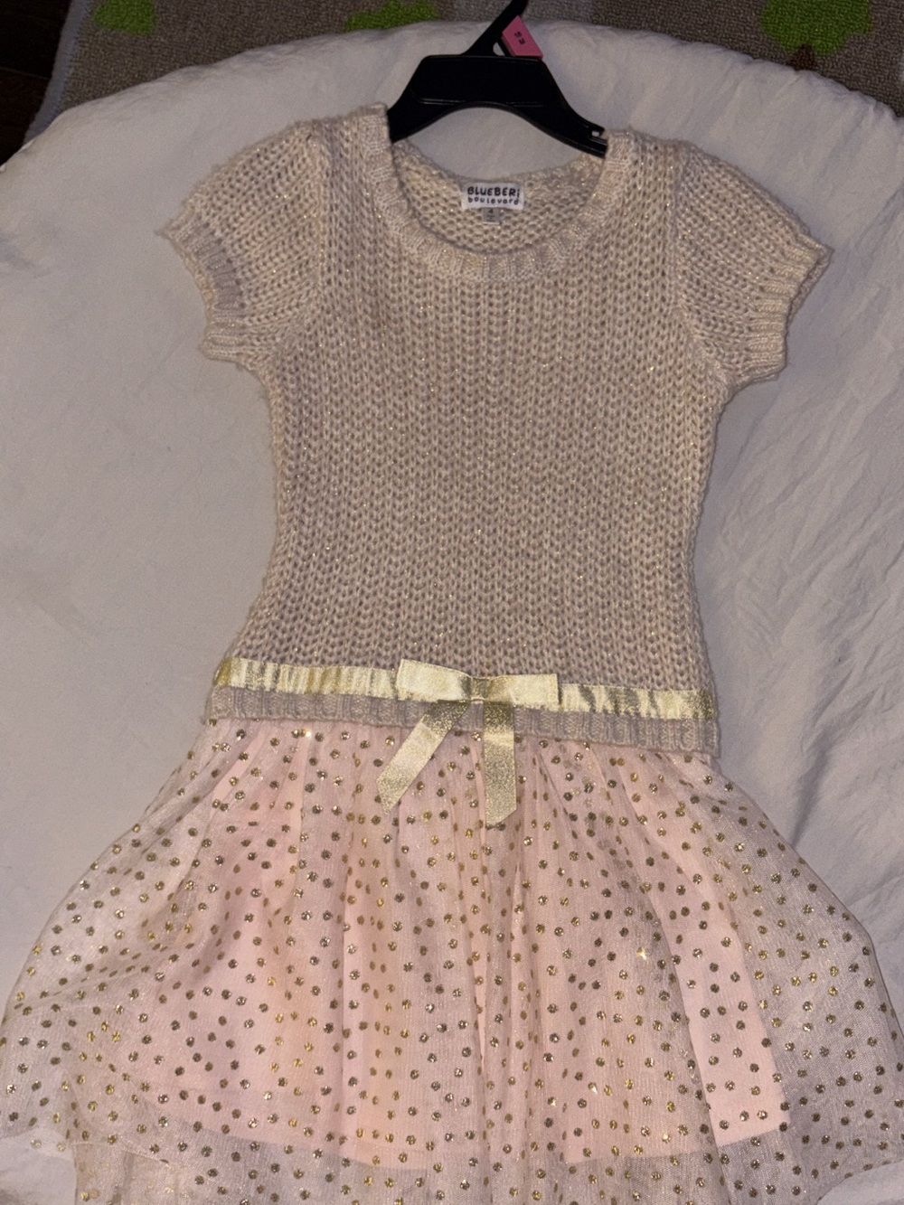 BLUEBERI Boulevard Pink and Gold Knit Bodice Tulle Skirt Dress